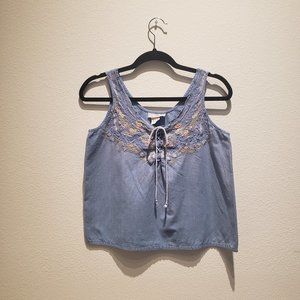 vintage denim tank top with floral lace